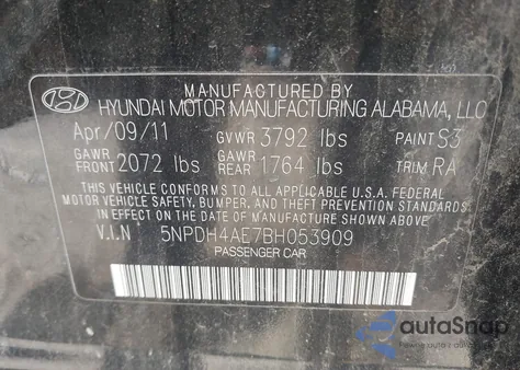 2011 Hyundai Elantra Gls из США, поврежденный, VIN 5NPDH4AE7BH053909